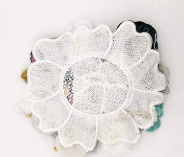 Handcrafted Jute Floral Applique in Pink, Black, Grey